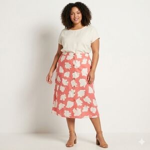Joe Fresh Coral Floral Linen Blend Midi Skirt Size 22W